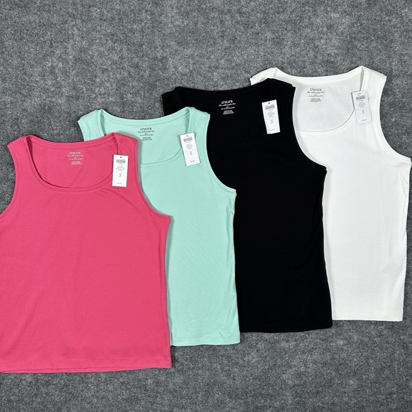 Chico's Tops - NWT CHICO'S Ultimate Tee Tank Top Bundle Of 4 Size 3/XL Pink Mint Black White